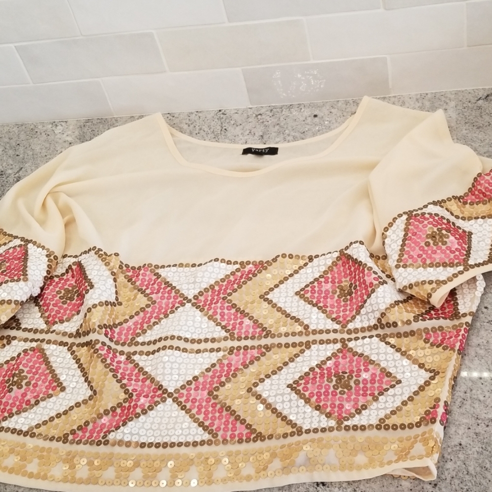 Sheer off the shoulder sequin top